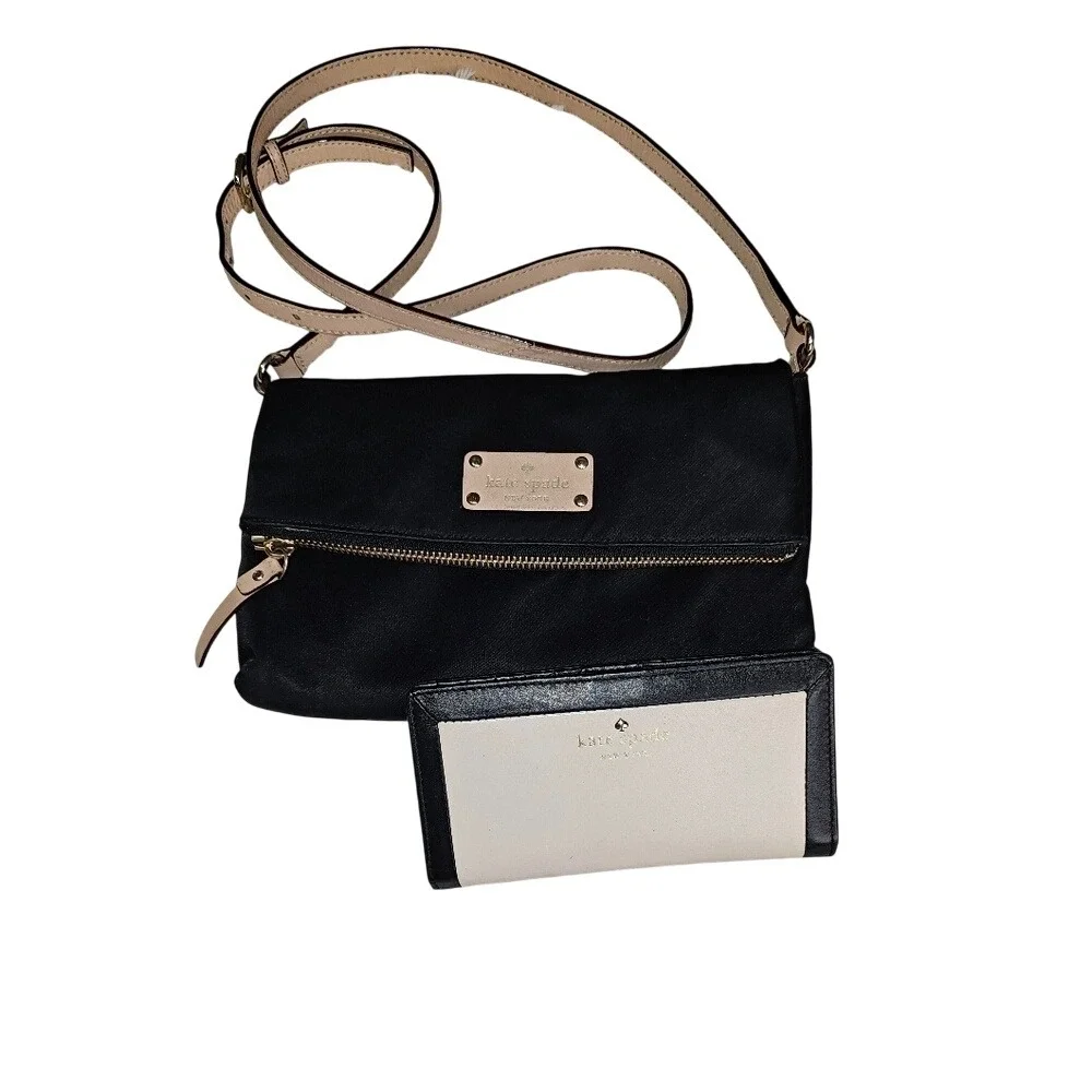 Kate Spade Wilson Road Nylon Crossbody Black and Pink with Wallet